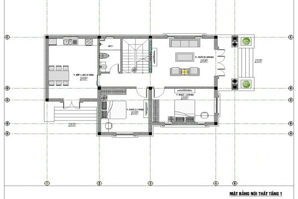Bản vẽ thiết kế nhà 2 tầng 8x15m tầng 2