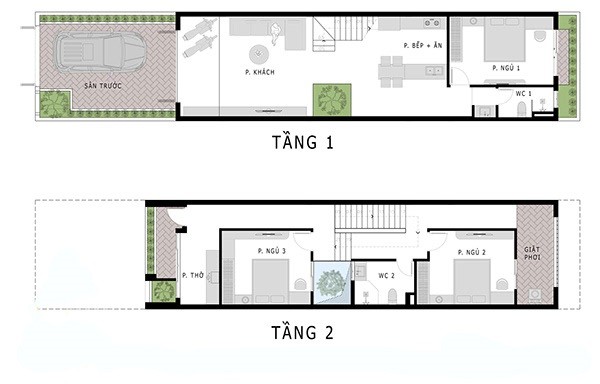 Bản vẽ thiết kế mẫu nhà 5x15 2 tầng có gara